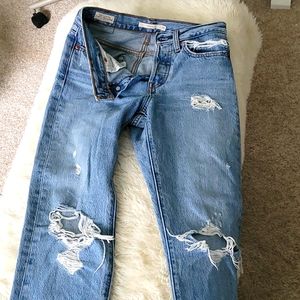 Levi Wedgie Jeans Sz 24. Regular Hem. Distressed. A little thicker Denim. NWT.